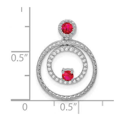 14K Weißgold Rubin- und Echtdiamant-Kreise-Anhänger