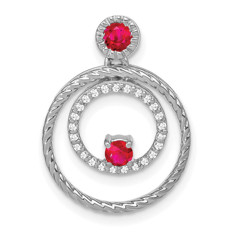 14K Weißgold Rubin- und Echtdiamant-Kreise-Anhänger
