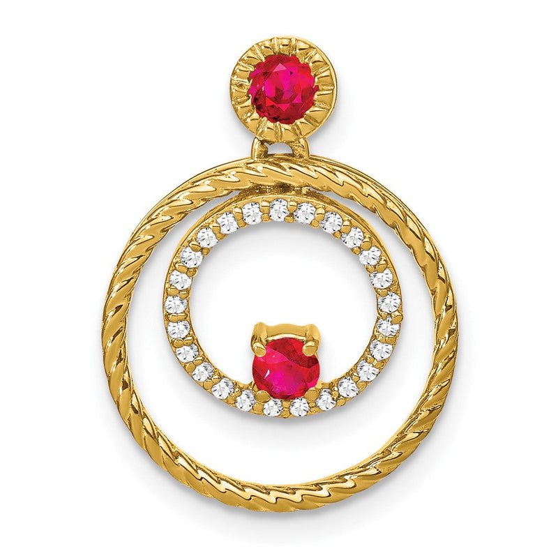 14K Gelbgold Anhänger mit Rubin und echten Diamanten, Kreise-Design