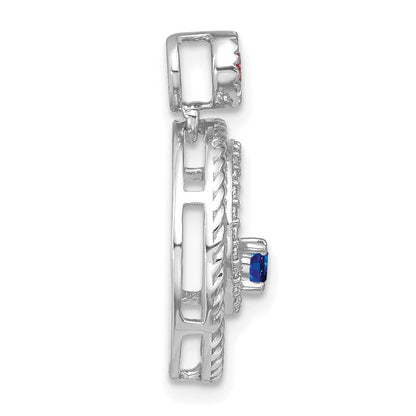 14K Weißgold Saphir- und Echtdiamant-Kreise-Anhänger