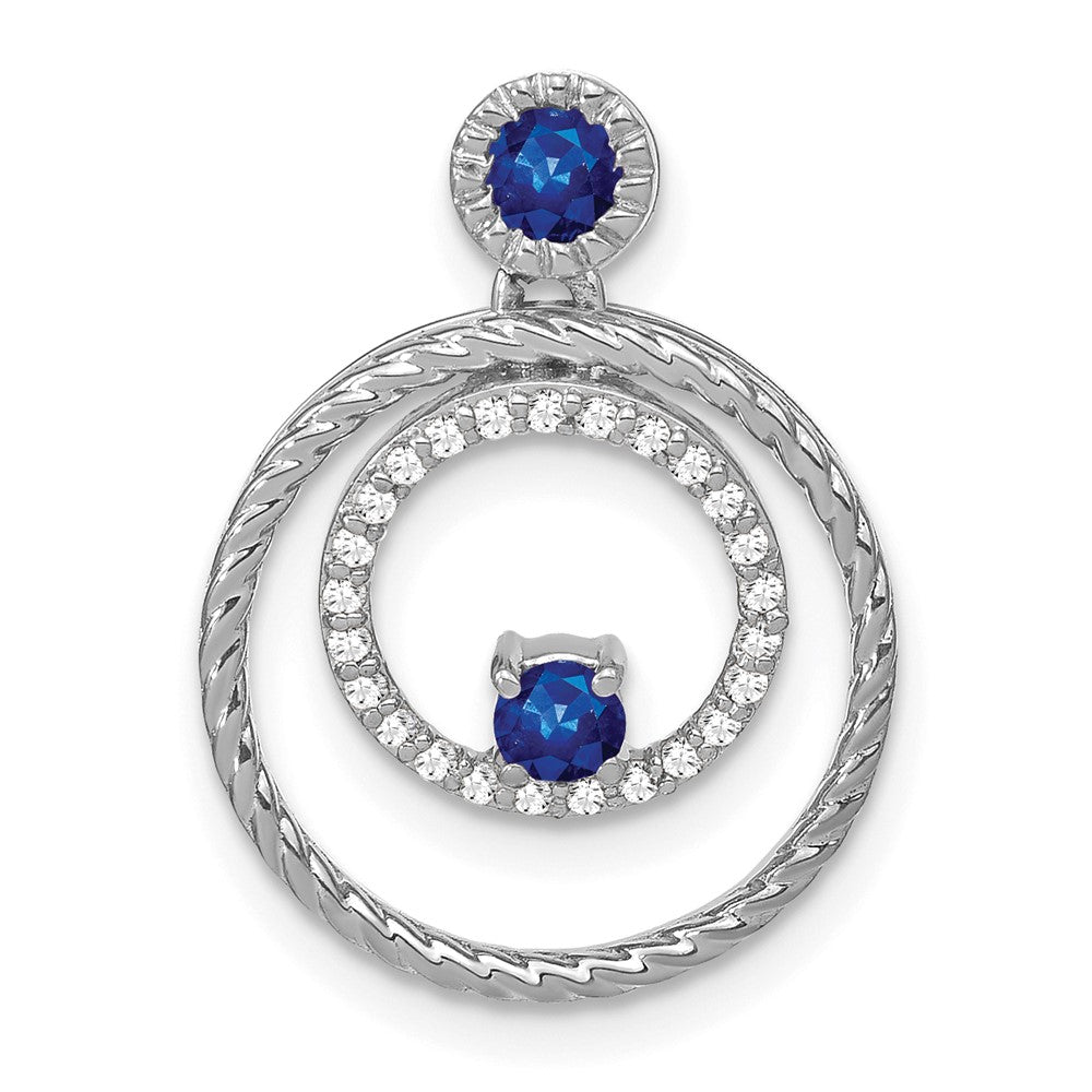 14K Weißgold Saphir- und Echtdiamant-Kreise-Anhänger