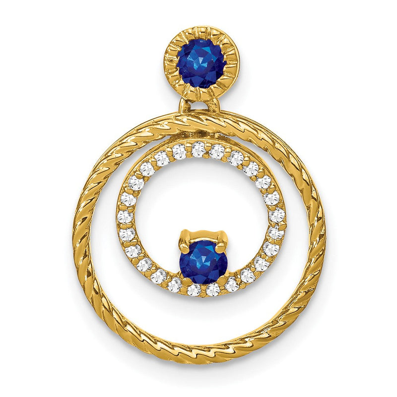 14K Gelbgold Saphir- und Echtdiamant-Kreise-Anhänger