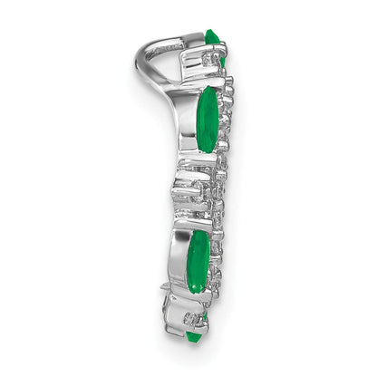 14K Weißgold Smaragd und Echt Diamant Kreis Kette Anhänger