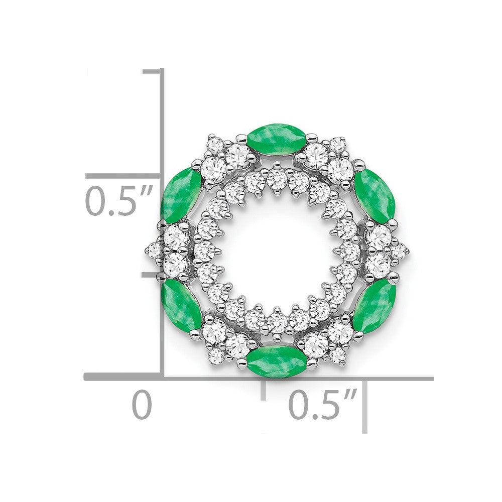 14K Weißgold Smaragd und Echt Diamant Kreis Kette Anhänger