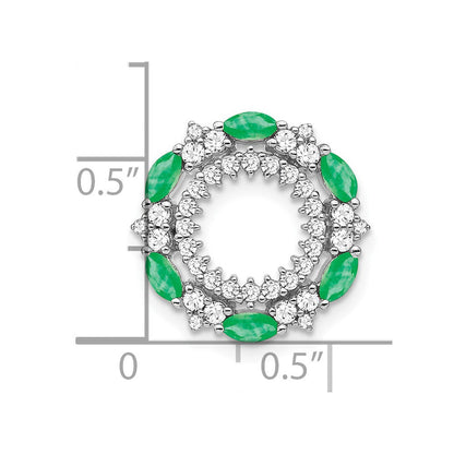 14K Weißgold Smaragd und Echt Diamant Kreis Kette Anhänger