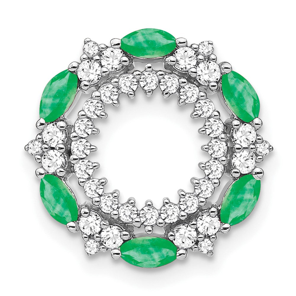 14K Weißgold Smaragd und Echt Diamant Kreis Kette Anhänger