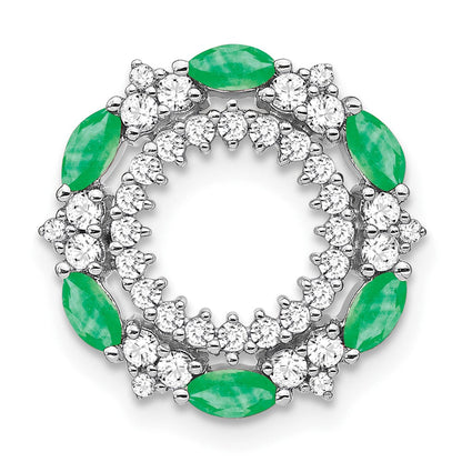 14K Weißgold Smaragd und Echt Diamant Kreis Kette Anhänger