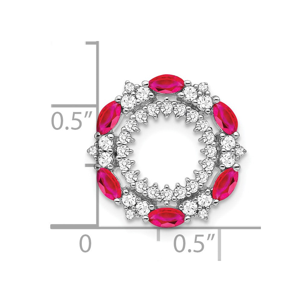 14K Weißgold Rubin und Echt Diamant Kreis Kette Anhänger