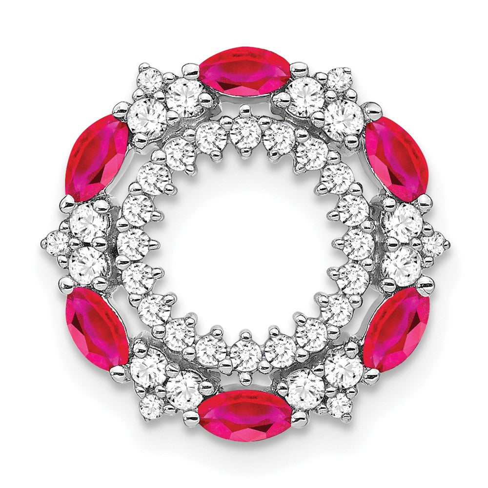14K Weißgold Rubin und Echt Diamant Kreis Kette Anhänger