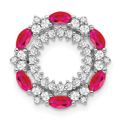 14K Weißgold Rubin und Echt Diamant Kreis Kette Anhänger