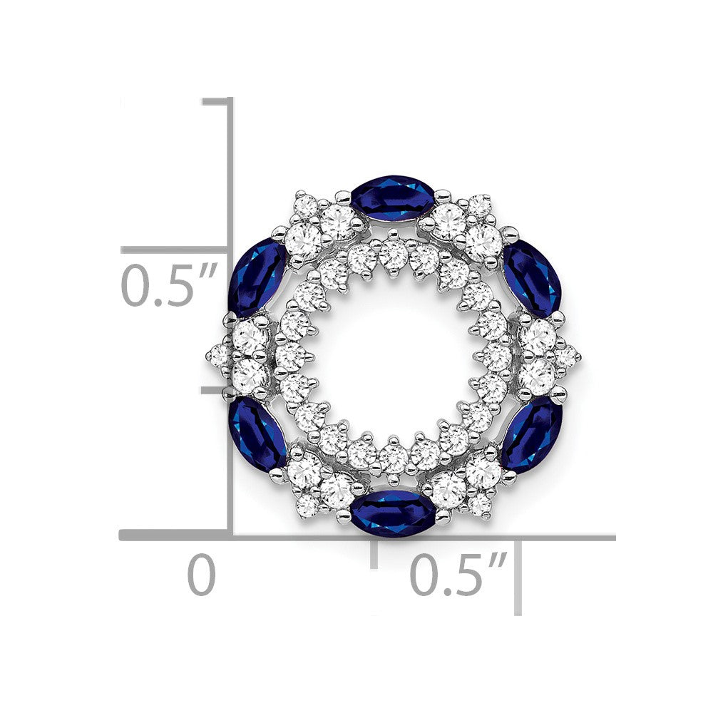 14K Weißgold Saphir und Echt Diamant Kreis Kette Anhänger