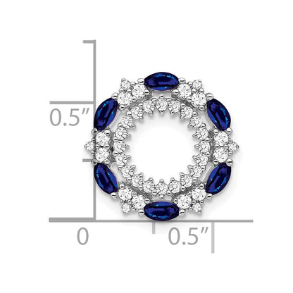14K Weißgold Saphir und Echt Diamant Kreis Kette Anhänger