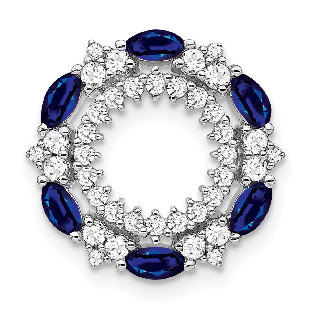 14K Weißgold Saphir und Echt Diamant Kreis Kette Anhänger