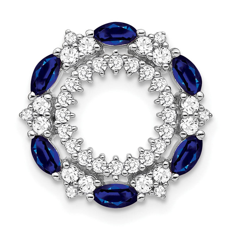 14K Weißgold Saphir und Echt Diamant Kreis Kette Anhänger