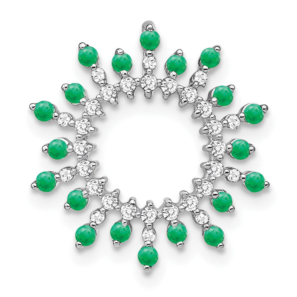 14K Weißgold Smaragd und Echt Diamant Schneeflocke Kette Anhänger