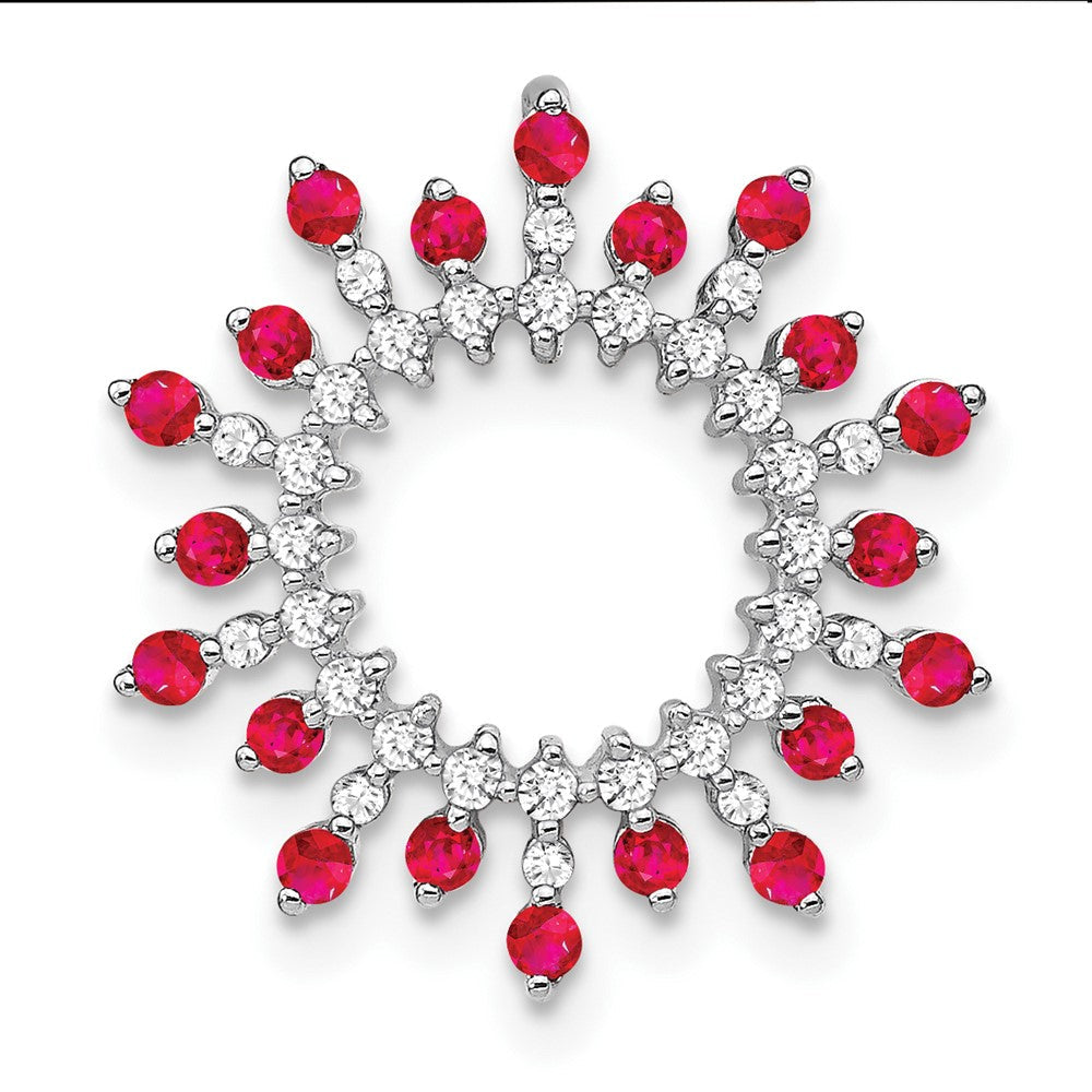 14K Weißgold Rubin und Echt Diamant Schneeflocke Kette Anhänger