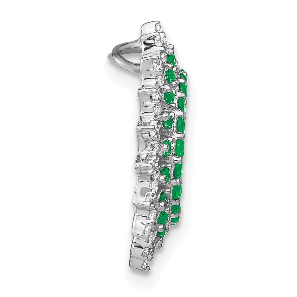 14K Weißgold Smaragd und Echt Diamant Sonnenstrahl Kette Anhänger