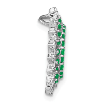 14K Weißgold Smaragd und Echt Diamant Sonnenstrahl Kette Anhänger