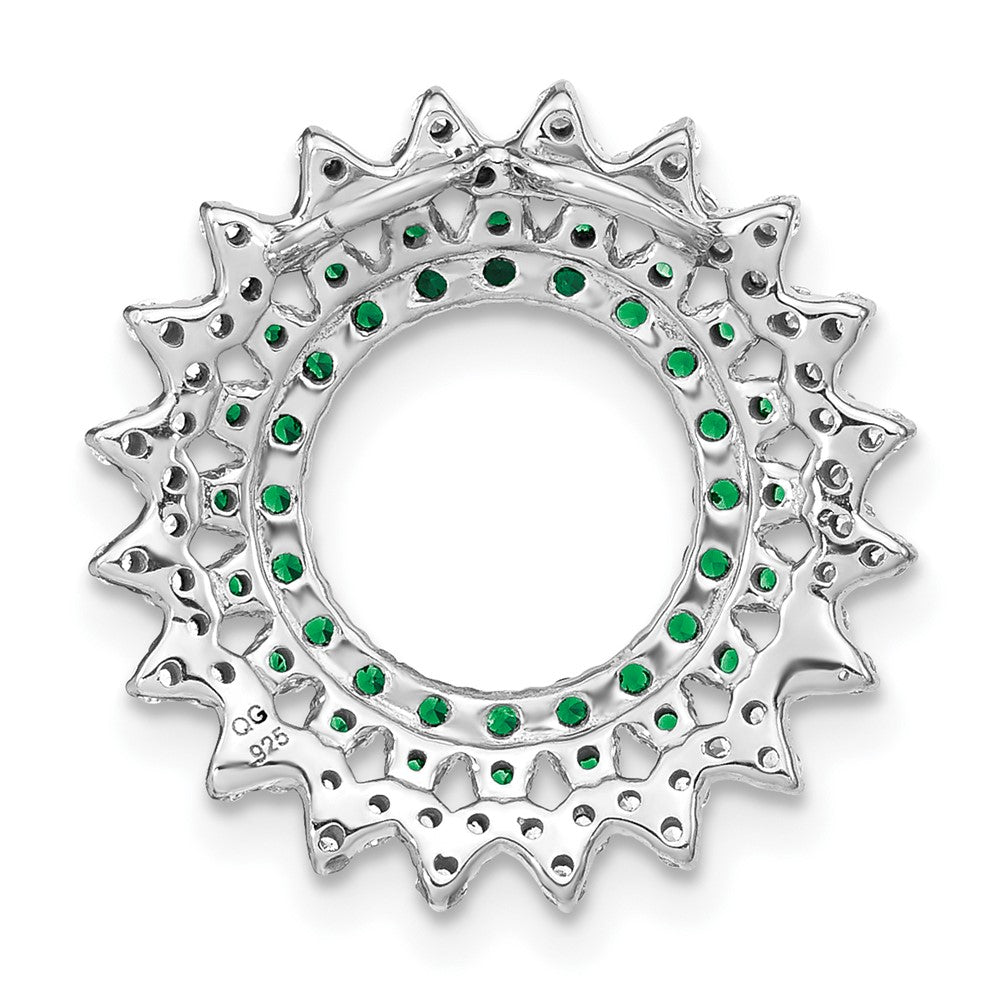 14K Weißgold Smaragd und Echt Diamant Sonnenstrahl Kette Anhänger