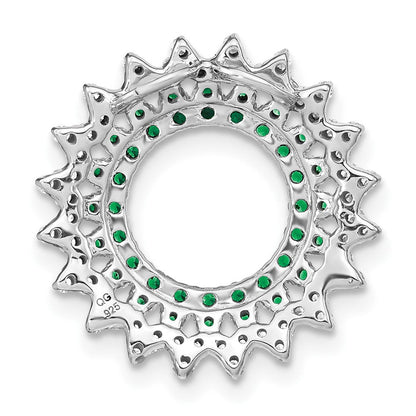 14K Weißgold Smaragd und Echt Diamant Sonnenstrahl Kette Anhänger