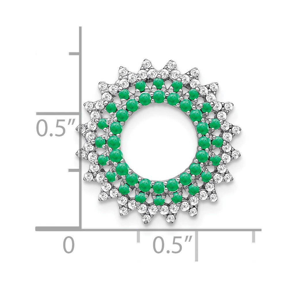 14K Weißgold Smaragd und Echt Diamant Sonnenstrahl Kette Anhänger