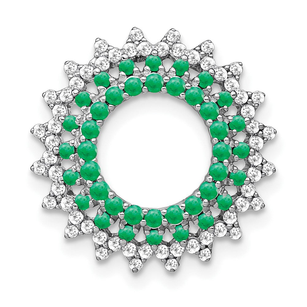 14K Weißgold Smaragd und Echt Diamant Sonnenstrahl Kette Anhänger