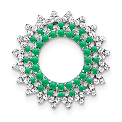 14K Weißgold Smaragd und Echt Diamant Sonnenstrahl Kette Anhänger