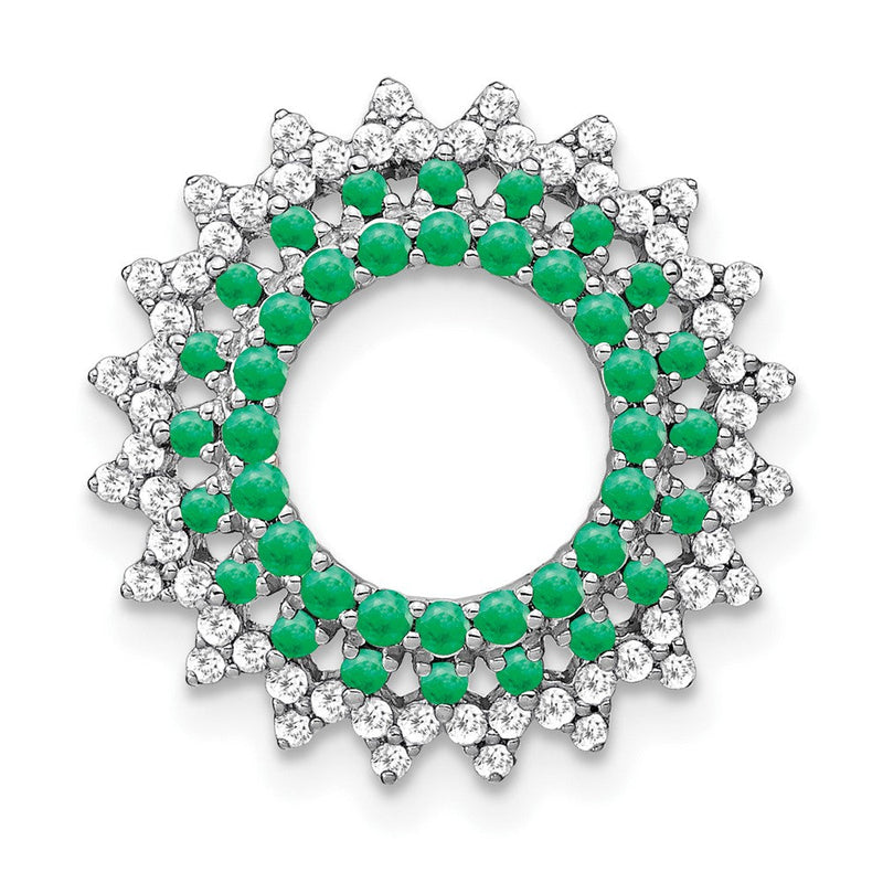 14K Weißgold Smaragd und Echt Diamant Sonnenstrahl Kette Anhänger