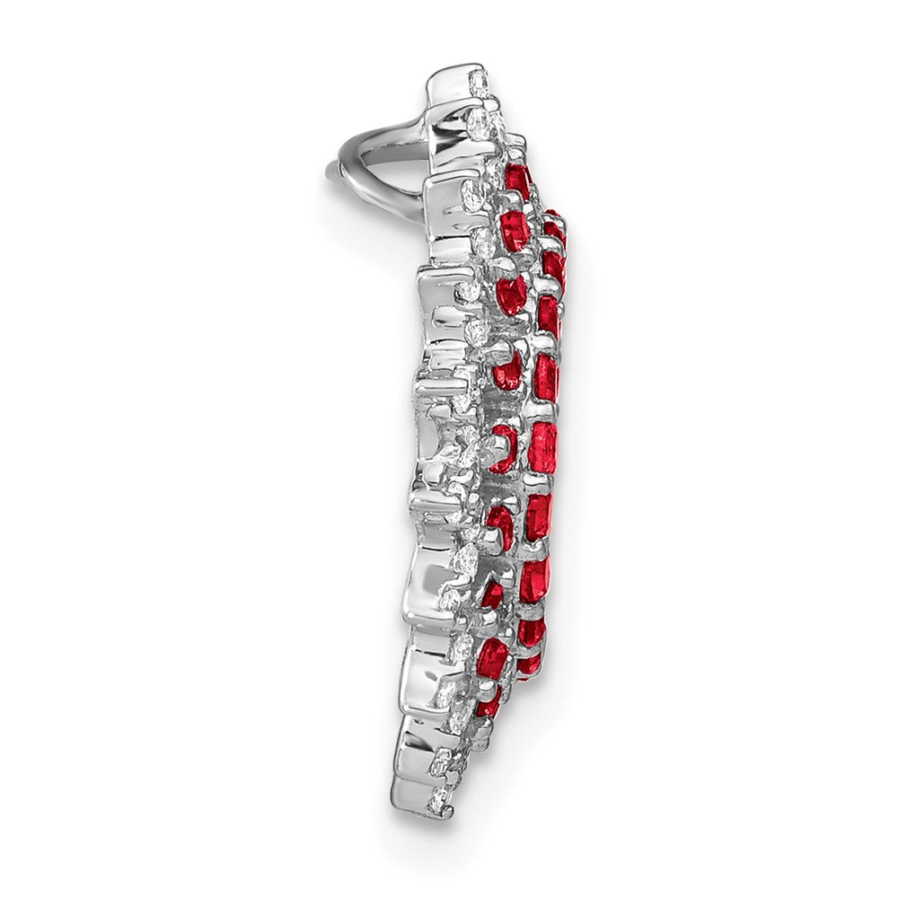 14K Weißgold Rubin und Echt Diamant Sonnenstrahl Kette Anhänger