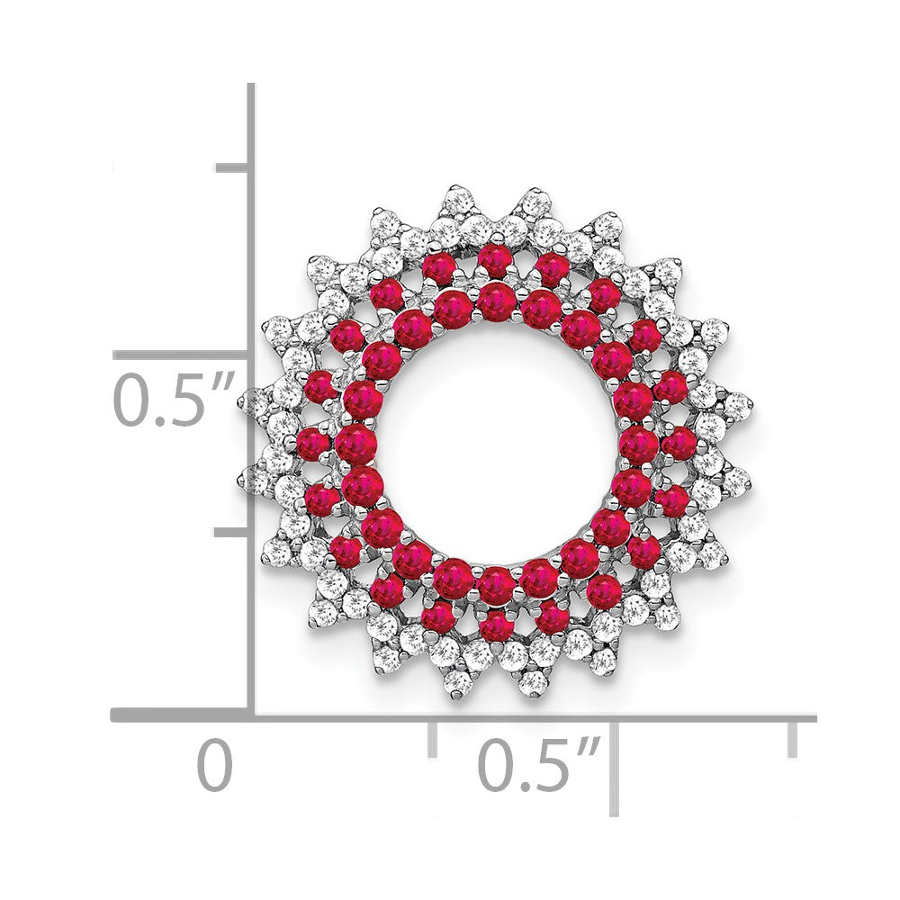14K Weißgold Rubin und Echt Diamant Sonnenstrahl Kette Anhänger