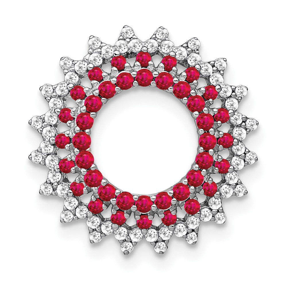 14K Weißgold Rubin und Echt Diamant Sonnenstrahl Kette Anhänger