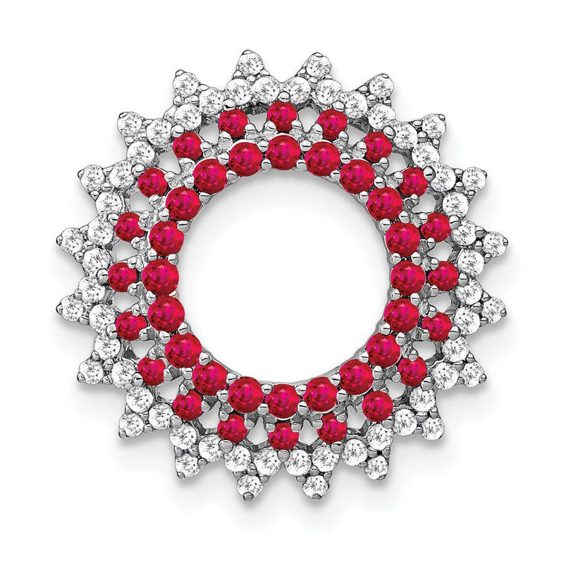 14K Weißgold Rubin und Echt Diamant Sonnenstrahl Kette Anhänger