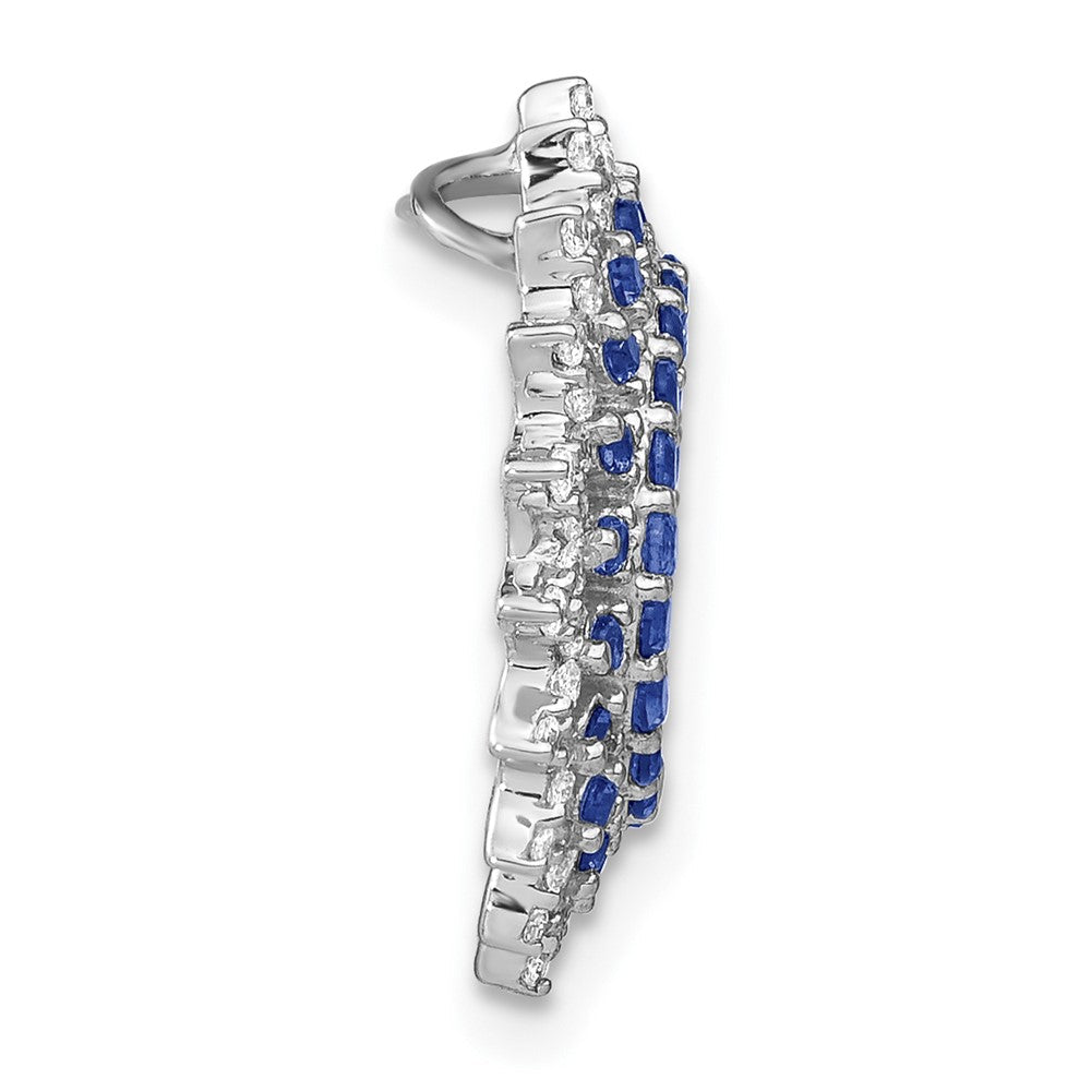 14K Weißgold Saphir und Echt Diamant Sonnenstrahl Kette Anhänger