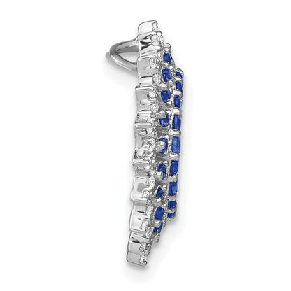 14K Weißgold Saphir und Echt Diamant Sonnenstrahl Kette Anhänger