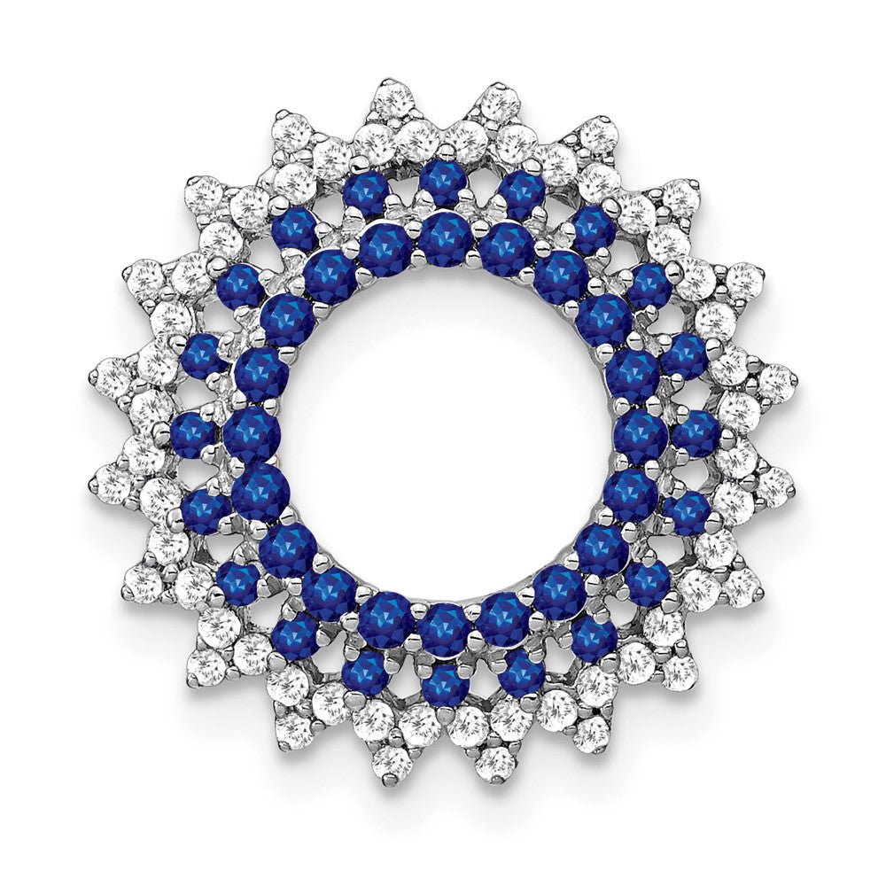 14K Weißgold Saphir und Echt Diamant Sonnenstrahl Kette Anhänger