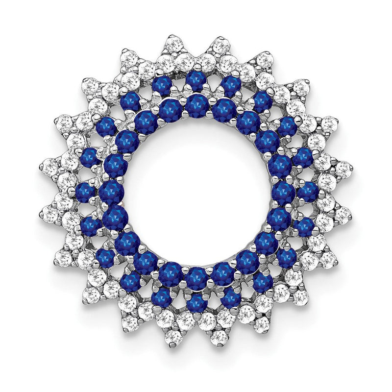 14K Weißgold Saphir und Echt Diamant Sonnenstrahl Kette Anhänger
