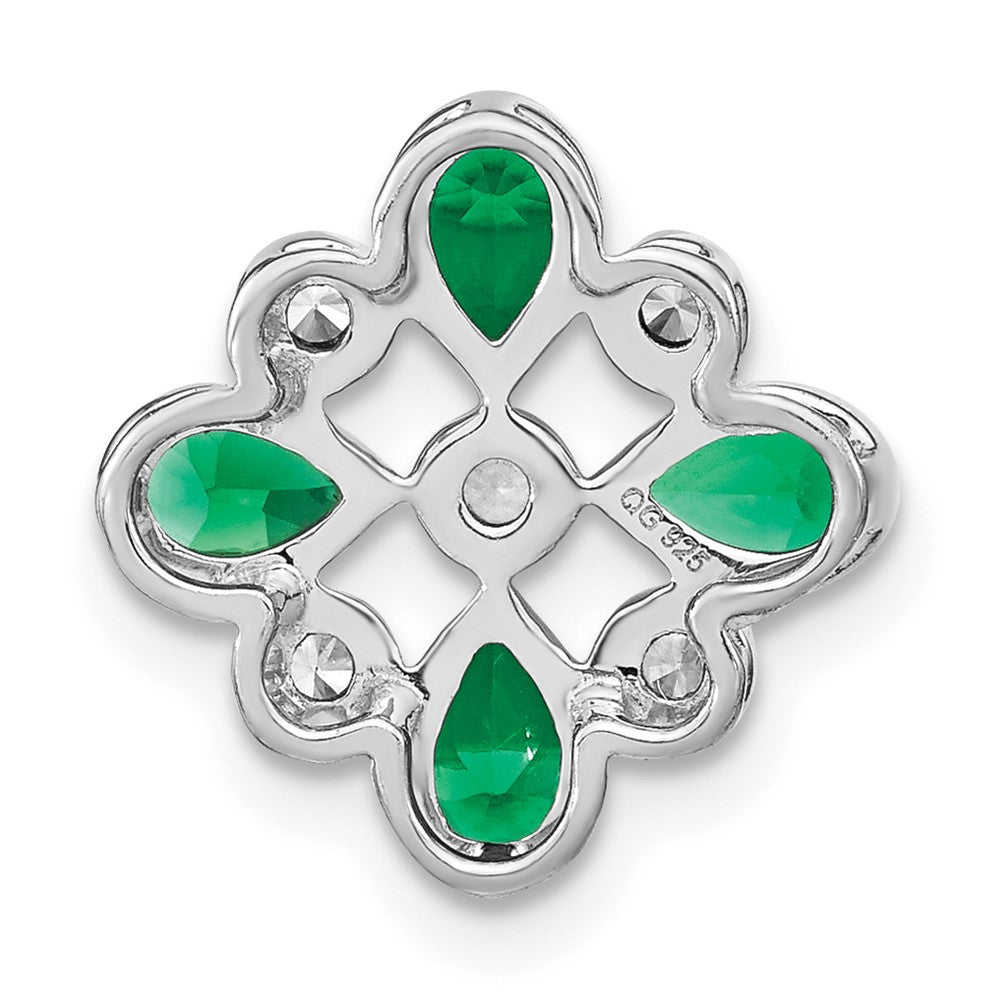 14K Weißgold Smaragd und Echt Diamant Kette Anhänger