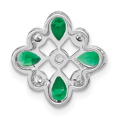 14K Weißgold Smaragd und Echt Diamant Kette Anhänger
