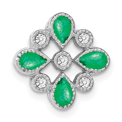 14K Weißgold Smaragd und Echt Diamant Kette Anhänger