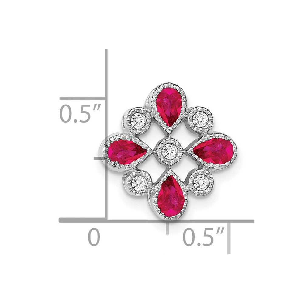 14K Weißgold Rubin und Echt Diamant Kette Anhänger