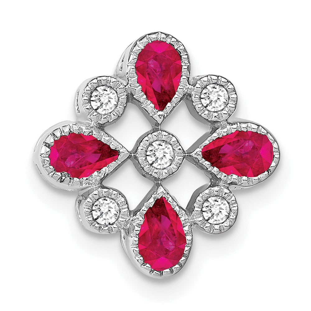 14K Weißgold Rubin und Echt Diamant Kette Anhänger