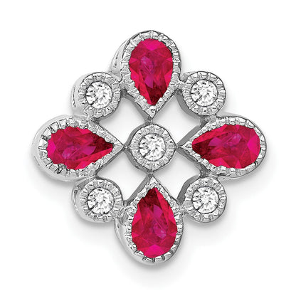 14K Weißgold Rubin und Echt Diamant Kette Anhänger