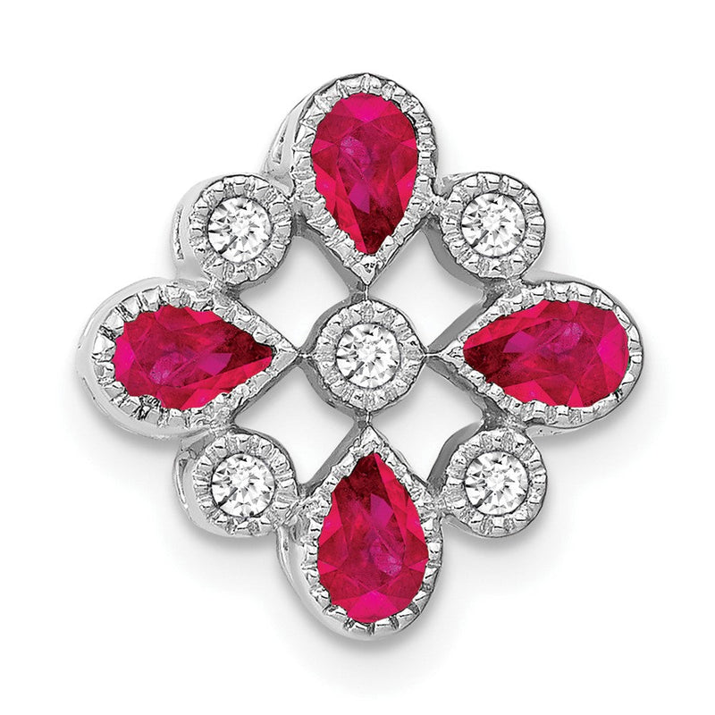 14K Weißgold Rubin und Echt Diamant Kette Anhänger