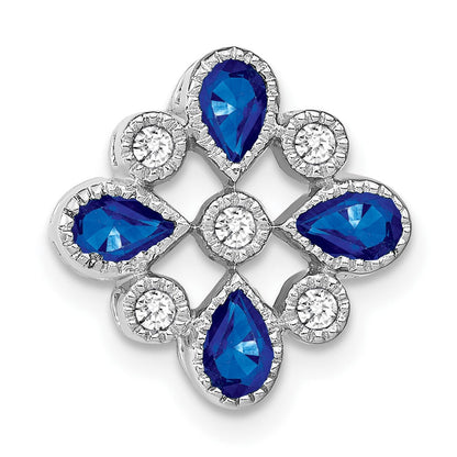 14K Weißgold Saphir und Echt Diamant Kette Anhänger