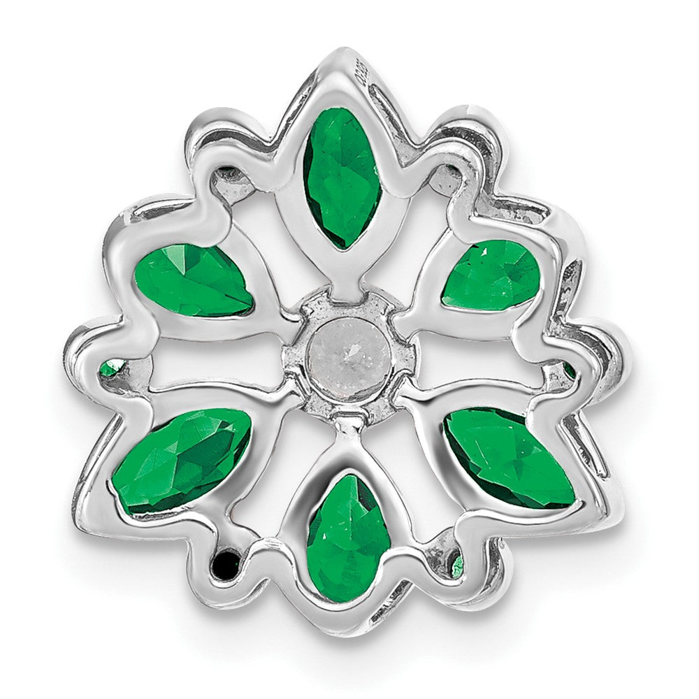 14K Weißgold Smaragd und Echt Diamant Kette Anhänger