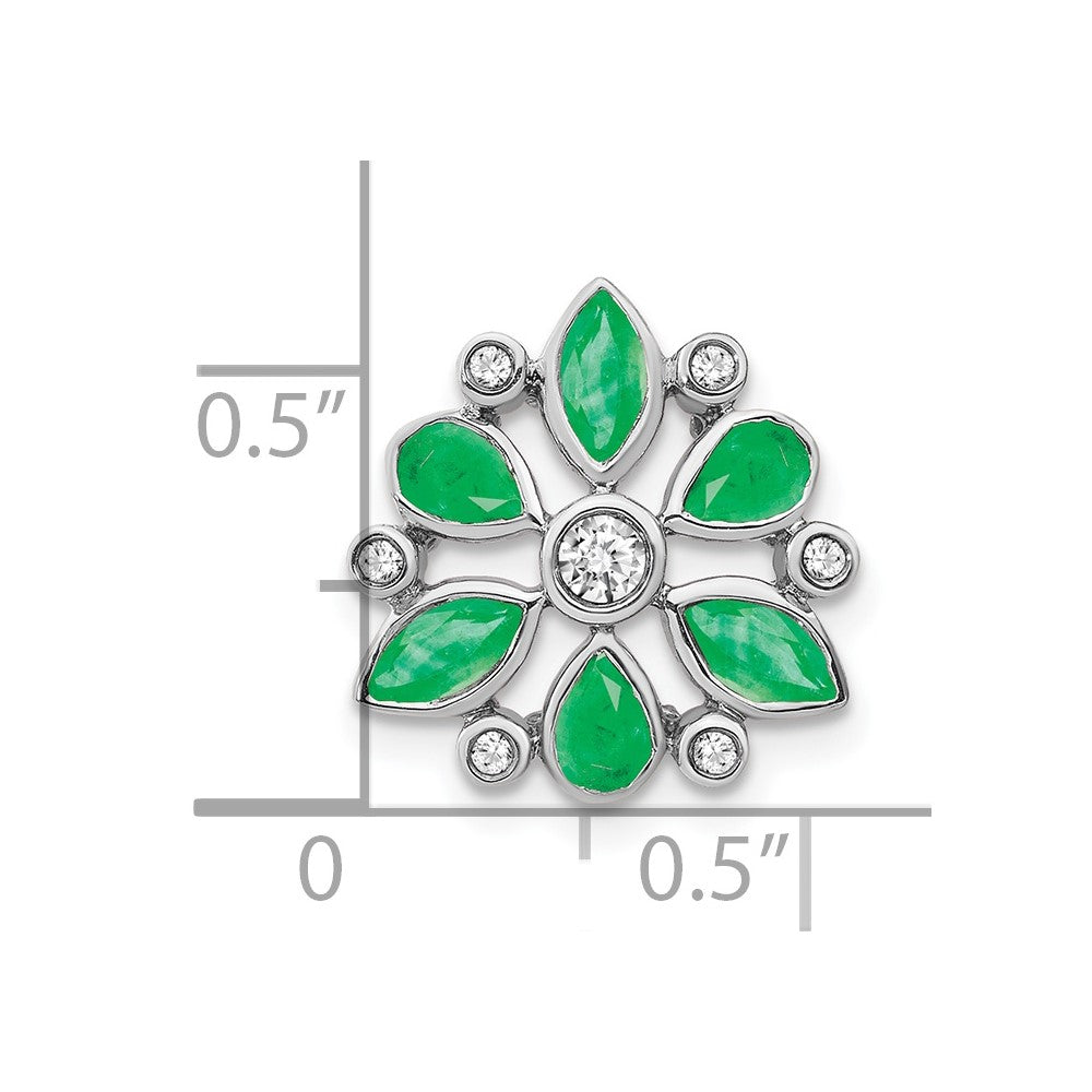 14K Weißgold Smaragd und Echt Diamant Kette Anhänger