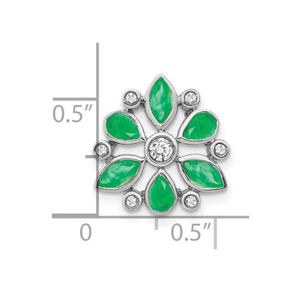 14K Weißgold Smaragd und Echt Diamant Kette Anhänger