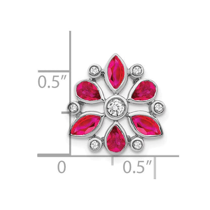 14K Weißgold Rubin und Echt Diamant Kette Anhänger