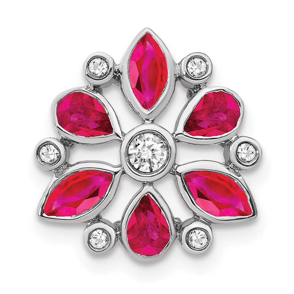 14K Weißgold Rubin und Echt Diamant Kette Anhänger