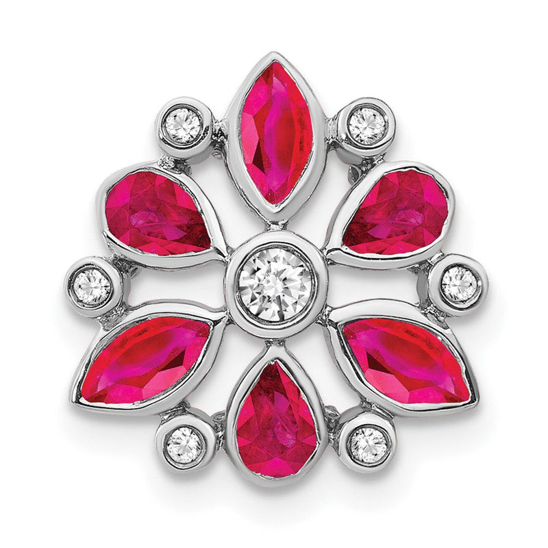 14K Weißgold Rubin und Echt Diamant Kette Anhänger